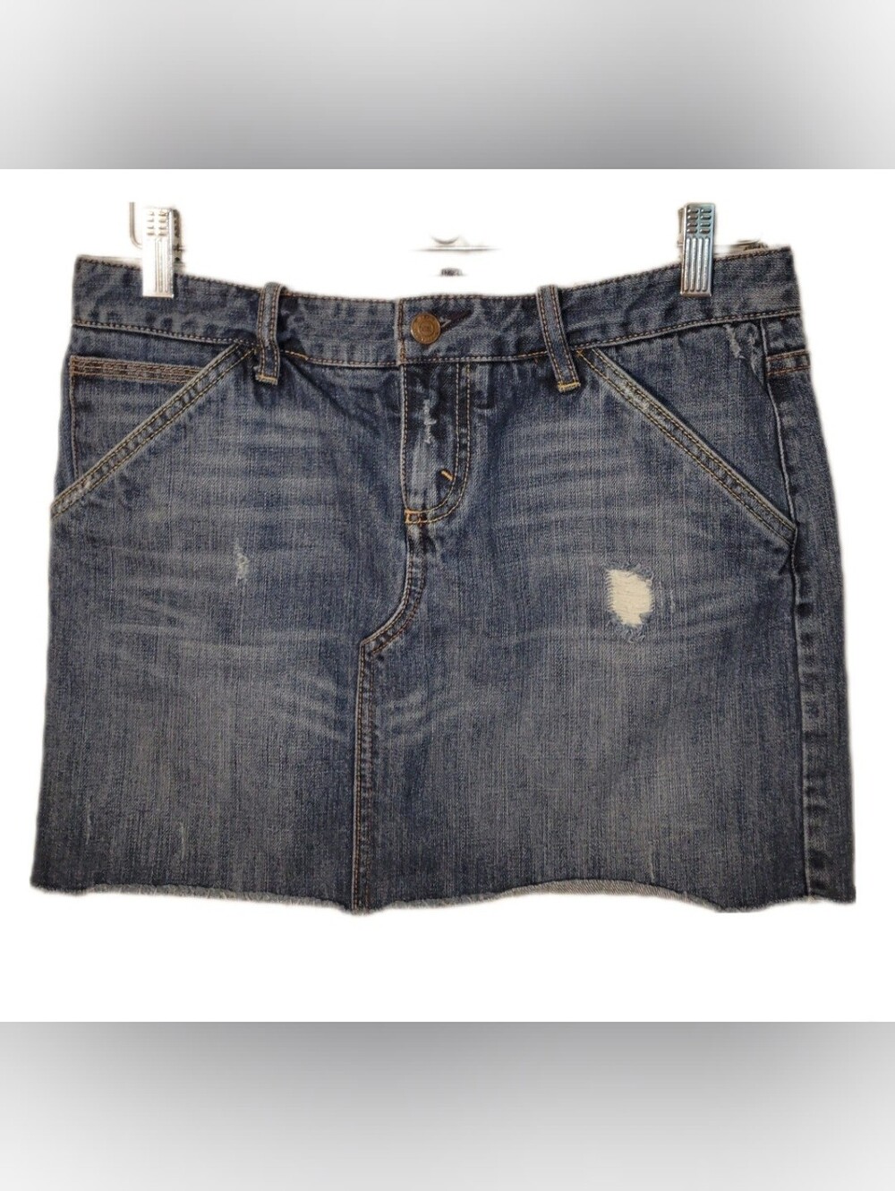 Vintage Exrpess X2 Denim Laboratory Distressed mini Skirt Blue Pockets Size 4